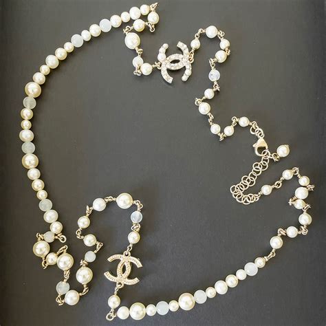 chanel black white pearl necklace replica|faux Chanel long pearl necklace.